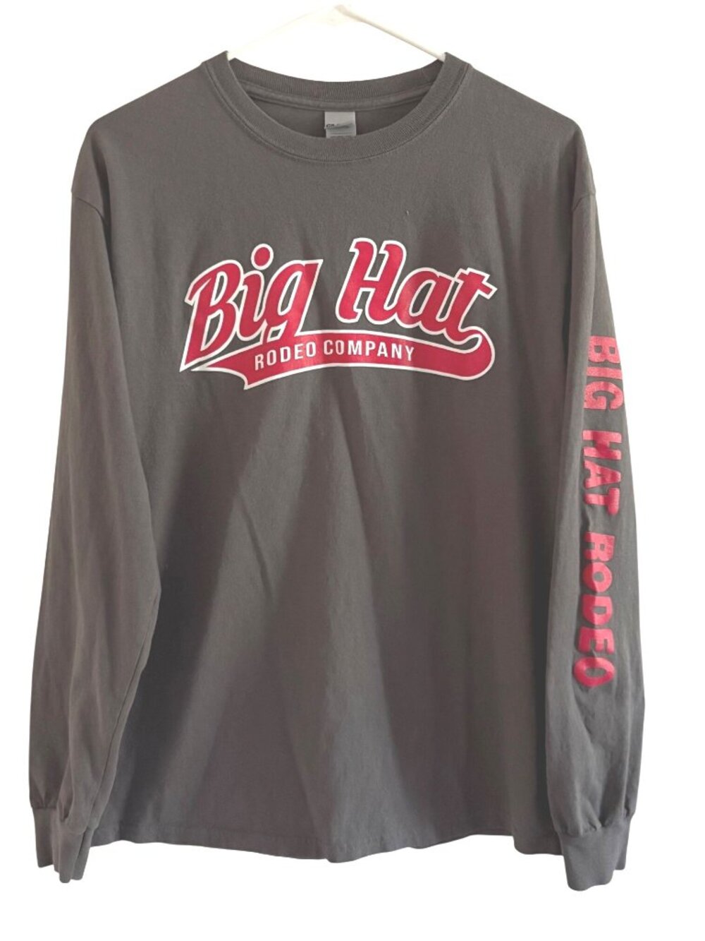 Big Hat Rodeo Company Gray Long Sleeve T-Shirt Top Medium Gildan Ultra Cotton